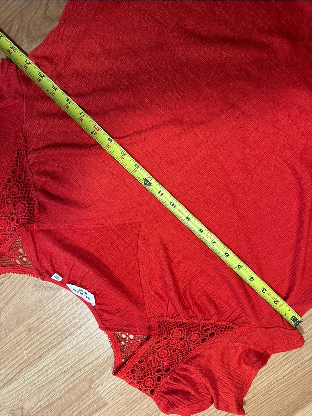 XL Orange flowy boho Eyelit short sleeve shirt casual relaxed - Picture 4 of 9
